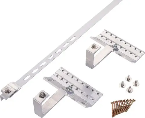 Bosch Metallmontageset mit zwei Halterungen, einer langen Schiene und Befestigungsschrauben für die Anbringung von Bauteilen.